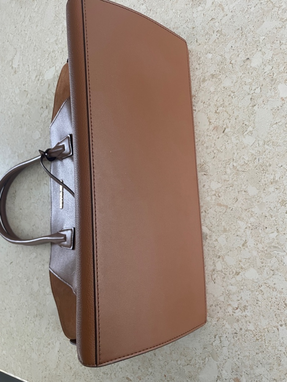 Michael Kors Chestnut Brown Leather Tote with Gold MK Charm - Picture 4 of 4